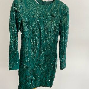 Emerald Long Sleeve Sequin Dress